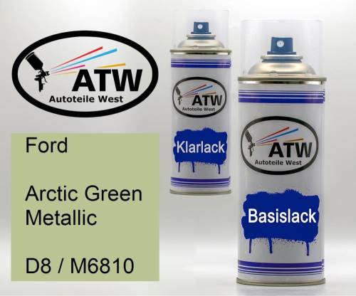 Ford, Arctic Green Metallic, D8 / M6810: 400ml Sprühdose + 400ml Klarlack - Set, von ATW Autoteile West.
